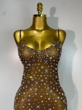 Load image into Gallery viewer, Sparkly Rhinestone Stretchy Mesh See Through Dress