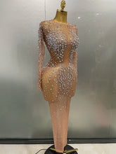 Load image into Gallery viewer, Shinny Rhinestone Stretch Mesh Transparent Dress
