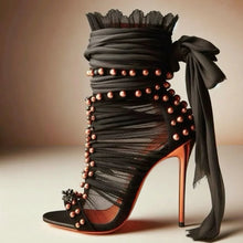 Load image into Gallery viewer, Black Sexy Round Metal Rivets Decor Hollow Sandals