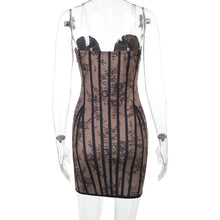 Load image into Gallery viewer, Black Lace Print Strapless Corset Mini Dress