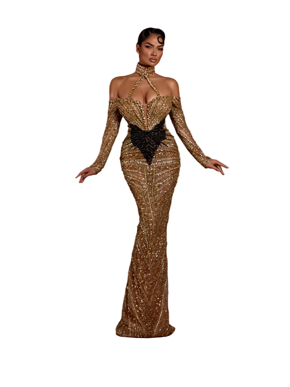 Beaded Crystal Sheath Long Evening Dress
