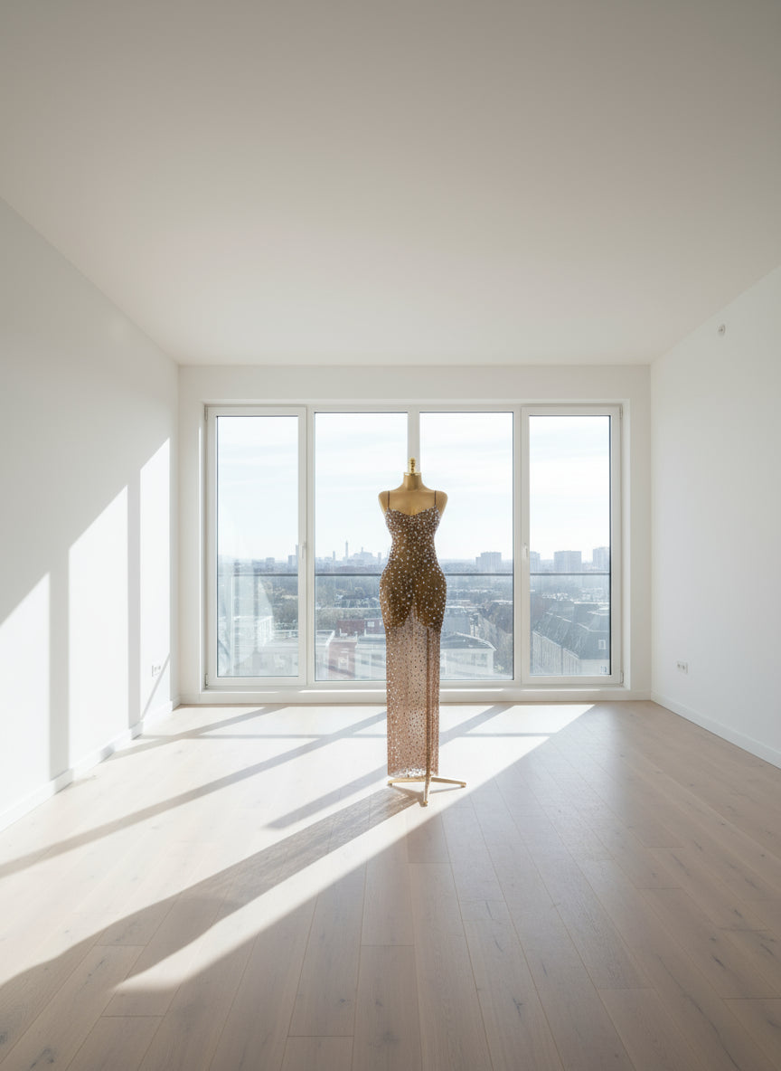 Sparkly Rhinestone Stretchy Mesh See Through Dress