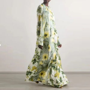 Boho Style Floral Print Loose Long Dress