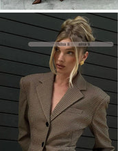 Load image into Gallery viewer, Retro Plaid Wide oulder Suit Skirt Set