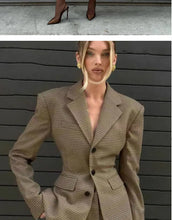 Load image into Gallery viewer, Retro Plaid Wide oulder Suit Skirt Set