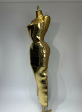 Load image into Gallery viewer, Gold Sequin Strapless Crystal Bodycon