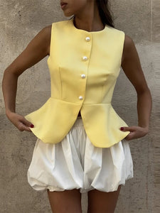 Casual Sleeveless Vests Skirts Suits