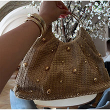 Load image into Gallery viewer, Boho Beaded Straw Handbag