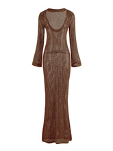 Load image into Gallery viewer, Sexy U-neck Bell Sleeve Knit Maxi Dress