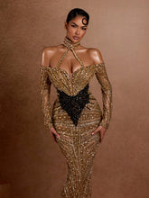 Load image into Gallery viewer, Beaded Crystal Sheath Long Evening Dress