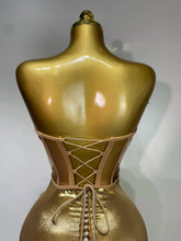 Load image into Gallery viewer, Gold Sequin Strapless Crystal Bodycon