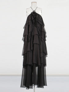 Solid Spliced Ruffles Elegant Dress