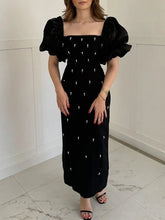 Load image into Gallery viewer, Elegant Puff Sleeve Pearl Long Dress