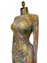 Load image into Gallery viewer, Colorful Rhinestone Mesh Maxi Dress / Luxury Vacation, Birthday &amp; Resort Dress