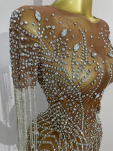 Load image into Gallery viewer, Rhinestones Tassel Transparent Mesh Stretch Dress