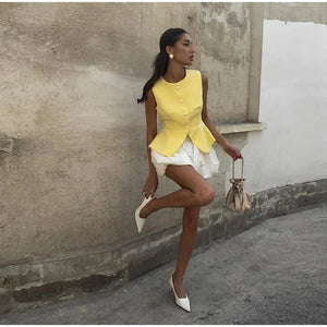 Casual Sleeveless Vests Skirts Suits