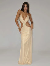 Load image into Gallery viewer, Metallic Backless Evening Dress