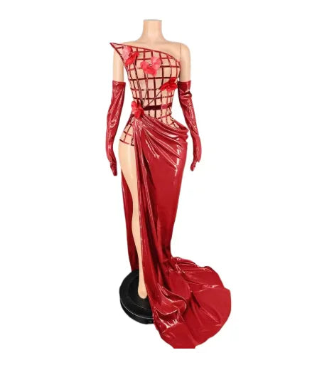 Mesh See Through Top Skirt Long Gloves Set