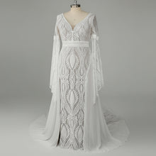 Load image into Gallery viewer, Long Split Bell Sleeves Boho Bridal Gowns