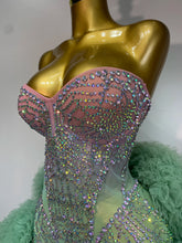 Load image into Gallery viewer, Strapless Backless Green Diamonds Mesh Dress