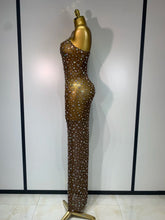 Load image into Gallery viewer, Sparkly Rhinestone Stretchy Mesh See Through Dress