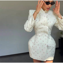 Load image into Gallery viewer, White Waist Cinching Floral Shoulder Pad Blazer