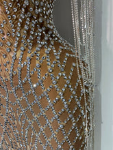 Load image into Gallery viewer, Luxury Sparkly Rhinestones Tassel Transparent Mesh Stretch  Dress
