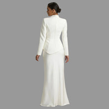 Load image into Gallery viewer, Cream High-Neck Tailored Maxi Dress