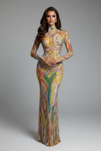 Load image into Gallery viewer, Colorful Rhinestone Mesh Maxi Dress / Luxury Vacation, Birthday &amp; Resort Dress