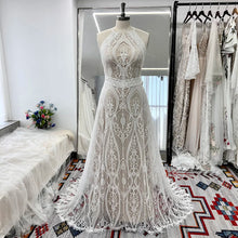 Load image into Gallery viewer, Lace A Line Halter Wedding Dress