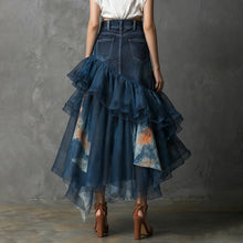 Load image into Gallery viewer, Denim Patchwork Ruffle Maxi Skirt