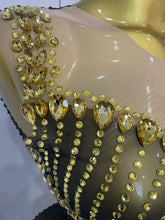 Load image into Gallery viewer, Sparkly Gold Rhinestone Transparent Sleeveless Mini Dress