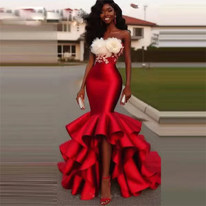 Tiered Satin Skirt High Waist