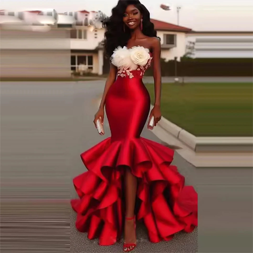 Tiered Satin Skirt High Waist