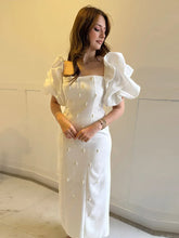 Load image into Gallery viewer, Elegant Puff Sleeve Pearl Long Dress