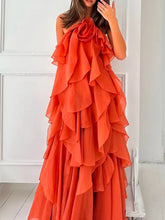 Load image into Gallery viewer, Solid Spliced Ruffles Elegant Dress