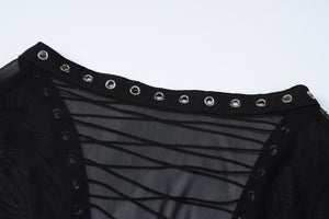 Mesh Black Long Sleeve Backless See Through