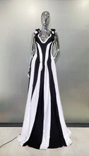 Load image into Gallery viewer, White and Black Bandage long Dress