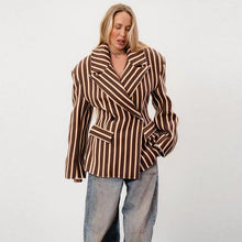 Load image into Gallery viewer, Elegant Striped  Blazer Lapel Full Sleeve