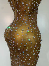 Load image into Gallery viewer, Sparkly Rhinestone Stretchy Mesh See Through Dress