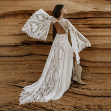 Load image into Gallery viewer, Long Split Bell Sleeves Boho Bridal Gowns
