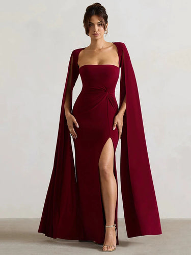 Long Cape Sleeve Split Maxi Dress