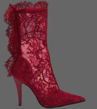 Load image into Gallery viewer, Sexy Black/Red Lace Embroidered Ankle Boots