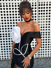 Load image into Gallery viewer, White Flower Black Mini Bodycon Bandage Dress