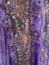 Load image into Gallery viewer, Sparkly Diamond Tassel Long Sleeves Mesh See Through Purple Dress