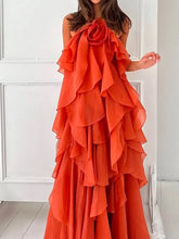 Load image into Gallery viewer, Solid Spliced Ruffles Elegant Dress