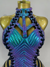 Load image into Gallery viewer, Black Leather Hollow Out Gothic Bandage Halter Short Dress