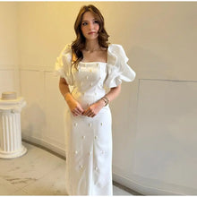 Load image into Gallery viewer, Elegant Puff Sleeve Pearl Long Dress