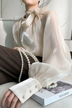 Load image into Gallery viewer, Satin Blouses Stylish Big Bow Shirt