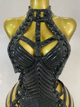 Load image into Gallery viewer, Black Leather Hollow Out Gothic Bandage Halter Short Dress